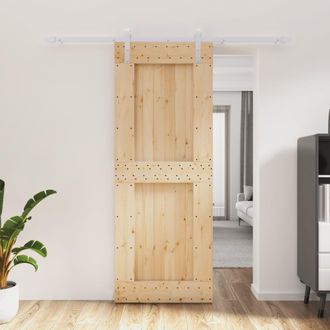 Berkfield Home Sliding Door with Hardware Set 80x210 cm Solid Wood Pine in Brown