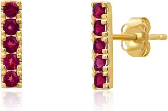MAX + STONE 14k Yellow or White Gold Small Gemstone Bar Stud Earrings