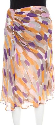 Escada Multicolor Brush Stroke Printed Silk Chiffon A Line Skirt