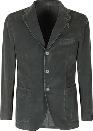 Santaniello Dark Green Synthetic Velvet Cotton Blazer