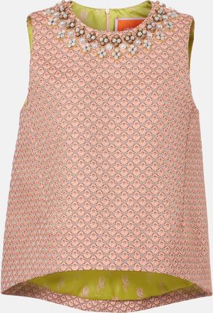 La DoubleJ Top La Scala de jacquard floral adornado