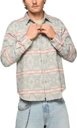 Lucky Brand Geometric Jacquard Cotton Button-Up Overshirt in Blue Multi at Nordstrom, Size Xx-Large