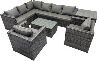 Fimous Fimous Outdoor Rattan Rectangular Coffee Table Corner Sofa Sets Garden Furniture Set with Chair Side Table Dark Grey Mixed