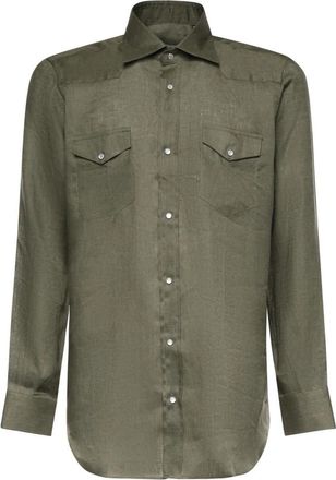 Sartorio Napoli Casual Overhemd - Heren - Casual Overhemden - Groen - L - Linnen - Overhemden