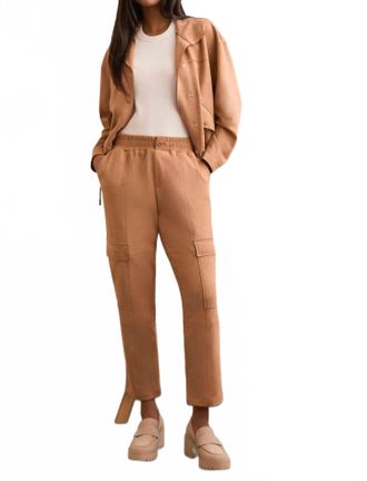 Tribal Faux Suede Cargo Elastic Waist Pants In Almond Latte