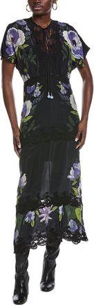 Farm Rio Soft Garden Black Laces Short Sleeve Maxi Dress