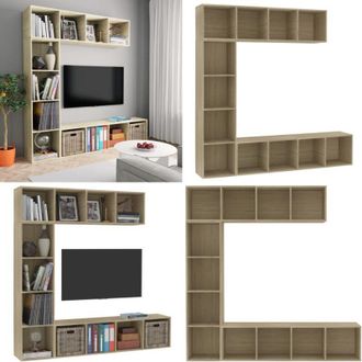 vidaXL Set Mobili Libreria/Porta TV 3 pz Rovere Sonoma 180x30x180 cm - Mobile tv - Set di mobili