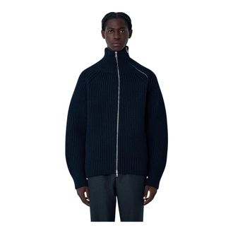 Dries Van Noten Truien & Vesten, Heren, Zwart, M, Wol, Wollen Gebreide Cardigan met Ritssluiting