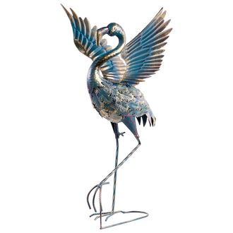 Beliani Escultura De P&aacute;jaro De Hierro Hecha A Mano Adorno Animal De Pie Azul Kalibo