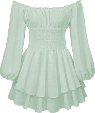 Generic Womens Pirate Costume - Womens Off Shoulder Mini Dress with Integrated Shorts Underneath Long Sleeve Ruffle A Line Pirate Costume Dresses 2 in 1 Short