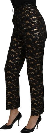 Dolce & Gabbana Womens Black Gold Brocade High Waist Pants