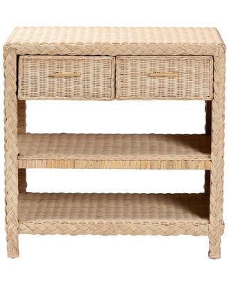 Baxton Studio Lanica Japandi Sun Bleached Rattan 2-Drawer Console Table