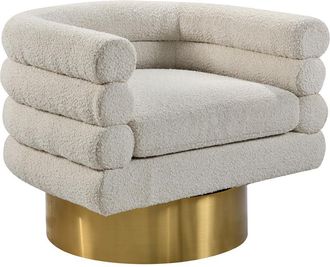 Best Master Furniture Sophos Cream Boucle Fabric with Gold Base Swivel Accent Chair