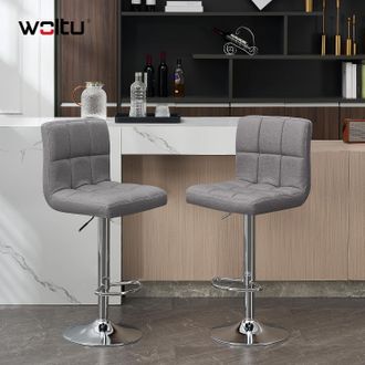 Woltu Woltu Juego De 2 Taburete De Bar Taburete De Altura Ajustable 93-114 Cm Taburete Lino Silla De Cocina Tasburete Alto Para Cocina Bar Comedor Gris Clar