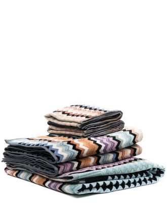 Missoni Home Adam zig-zag print towels (set of 5) - unisex - Cotton - One Size - Brown