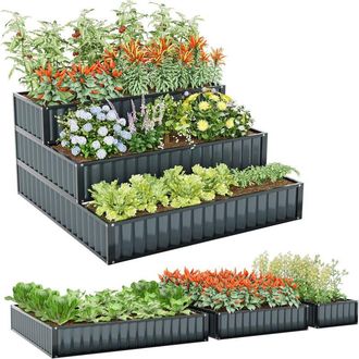 Costway Costway - Fioriera da Giardino Rialzato a 3 Livelli, Aiuola Elevata in Metallo con Base Aperta per Ortaggi, Frutta, Fiori ed Erbe, Orto Rialzato da