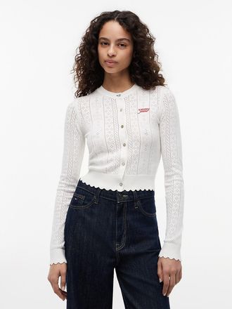 Tommy Hilfiger Womens Tommy Jeans Flag Logo Pointelle Cardigan - Ancient White - XL