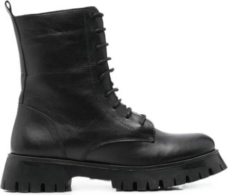 Sergio Moretti Enkellaarsjes - Dames - Veterlaarzen - Zwart - 38 EU - Leer - Schoenen
