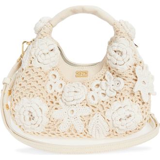 Ganni Mini Crochet Hobo Bag in Egret at Nordstrom