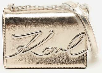Karl Lagerfeld K/signature Light Gold Leather Shoulder Bag