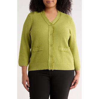 Adrianna Papell V-Neck Fringe Cardigan in Apple Green at Nordstrom Rack, Size 1X