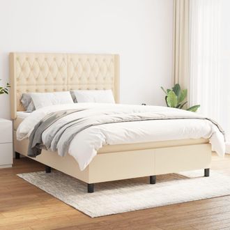 vidaXL Cama Box Spring Con Colch&oacute;n Tela Color Crema 140x190 Cm Vidaxl