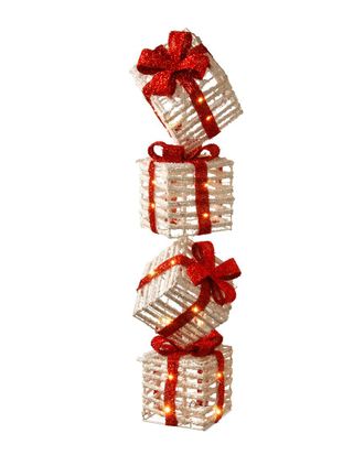 National Tree Company 33in White Plastic Rattan Giftbox Tower