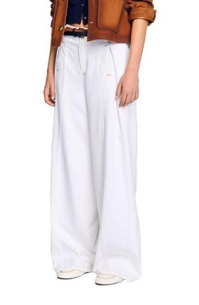 Sandro Topstitched wide-leg jeans in White at Nordstrom, Size 36 Eu