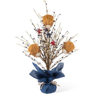 Glitzhome 21H Patriotic Americana Highland Cow and Berry Table Tree in Blue at Nordstrom, Size Medium