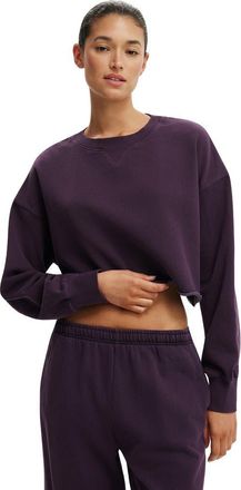 Cotton On Womens Cropped Fleece Sweatshirt in Washed Dark Mulberry at Nordstrom, Size Xx-Small