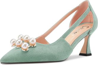 Castamere Women Stiletto Mid Heel Pointed Toe Two-Piece Slip-on Pumps Court Shoe Dress 6.5 CM Heels Light Green 8.5 UK