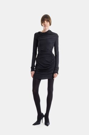 Rick Owens Womens Svita Asymmetric Ruched Stretch Jersey Mini Dress Black Beige
