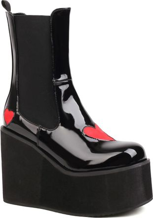 Generic Womens Round Toe Patent Leather Punk Boots Wedge High Heel Chelsea Ankle Boots Pull on Platform Booties,Black1,6.5 UK