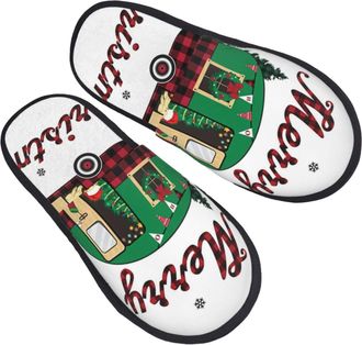 Generic Fluffy Slippers Christmas Theme Pine Tree Furry Fleece Slippers Non-Slip Cotton Slipper For Men Women Home L