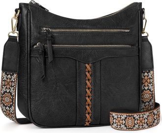 Generic Boho Crossbody Bags for Women - Trendy Vegan Leather Hobo Purses - Shoulder Handbags With Wide Shoulder Strap (Black)