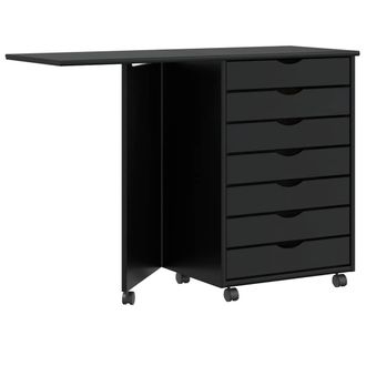Berkfield Home Rolling Cabinet with Desk MOSS Black Solid Wood Pine