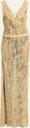 Isabel Marant Ornella Lace-Up Crochet Knit Maxi Dress