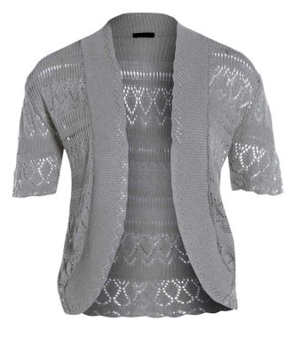 Generic New Womens Crop Short Sleeve Knit Bolero Crochet Jumper Cardigan Crop Top 8-26 (2XL (20/22), LIGHT GREY)