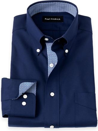 Paul Fredrick Non-iron Cotton Solid Dress Shirt With Contrast Trim