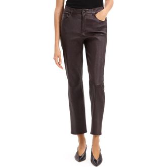 Theory Glossed Leather Straight Leg Pants in Plum Brown at Nordstrom Rack, Size 10