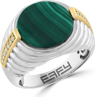 Effy Mens Sterling Silver & 14K Gold Malachite & Diamond Signet Ring in Green at Nordstrom Rack, Size 10