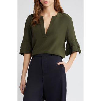 Frame Denim Tiered Ruffle Top in Willow Green at Nordstrom Rack, Size Small