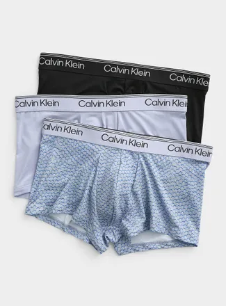 Calvin Klein Mens 3 onyx/lavender/patterned trunks Recycled polyester 3-pack