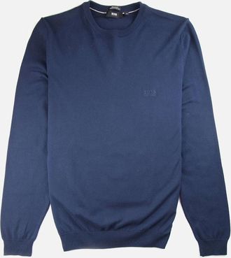 HUGO BOSS Mens Hugo Boss Bargritte-B Round Neck Knitted Jumper Blue - Size: 36