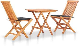 vidaXL Set De Bistr&oacute; 3 Pzas Con Cojines Antracita Madera Maciza Teca Vidaxl