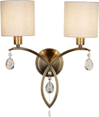 Searchlight Alberto - Aplique de pared interior 2 luces de latón antiguo con cristales y pantallas, E14 - Searchlight