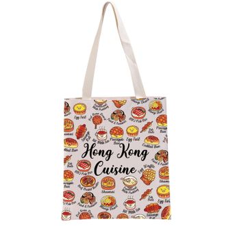 Generic PYOUL Food Recipe Series Gift Hong Kong Cuisine Tote Bag Food Lovers Handbag Hong Kong Lover Gift Hong Kong Travel Souvenirs (Hong Kong Cuisine Tote)