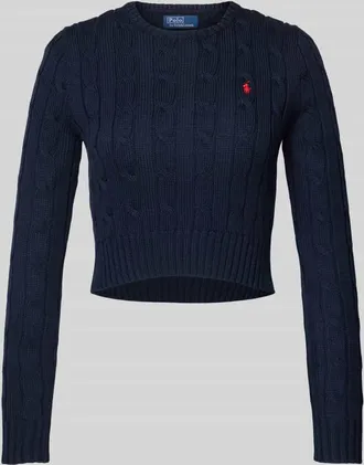 Polo Ralph Lauren Cropped Strickpullover mit gerippten Abschlüssen in Marine, Größe XXL