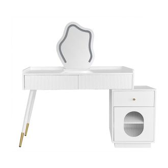 Urban Meuble Tocador efecto m&aacute;rmol blanco con espejo LED y 3 cajones
