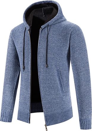 Generic Mens Nordic Knit Fleece Hoodie - Patterned Full Zip Hooded Jacket, Sherpa Lined Sweater with Fair Isle Pattern, Warm and Stylish (Blue 2, XXXL)